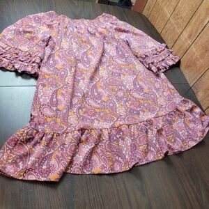 Grace + Karma Pink And Yellow Paisley Ruffle-Hem Midi Dress Large